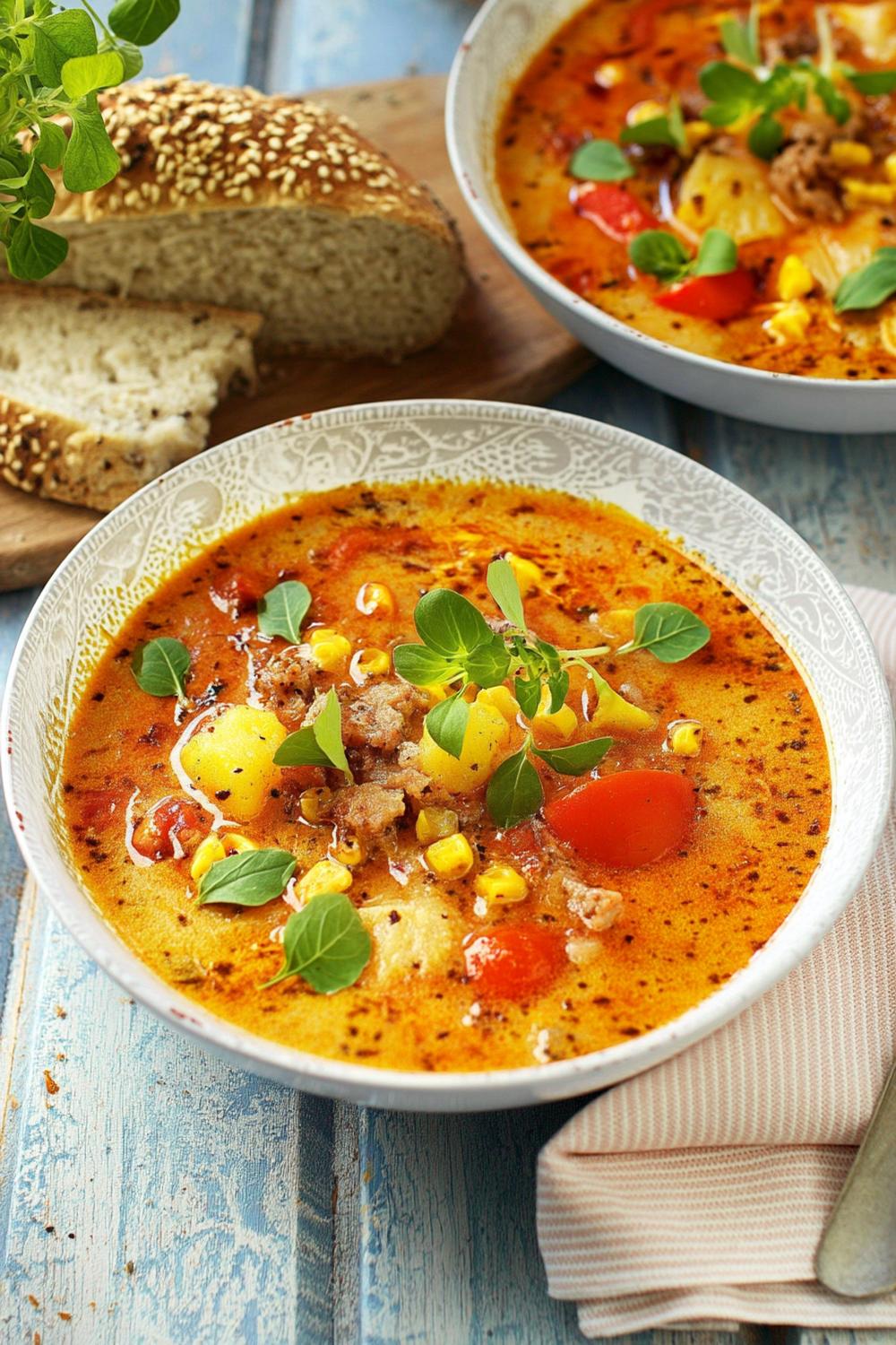 Mättande grönsakssoppa med bröd