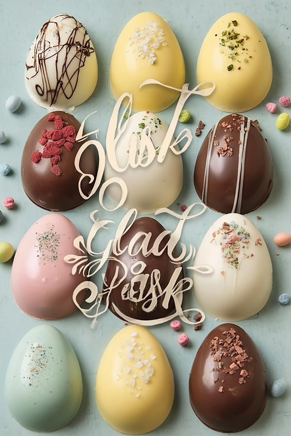 Eleganta chokladägg med påskönska