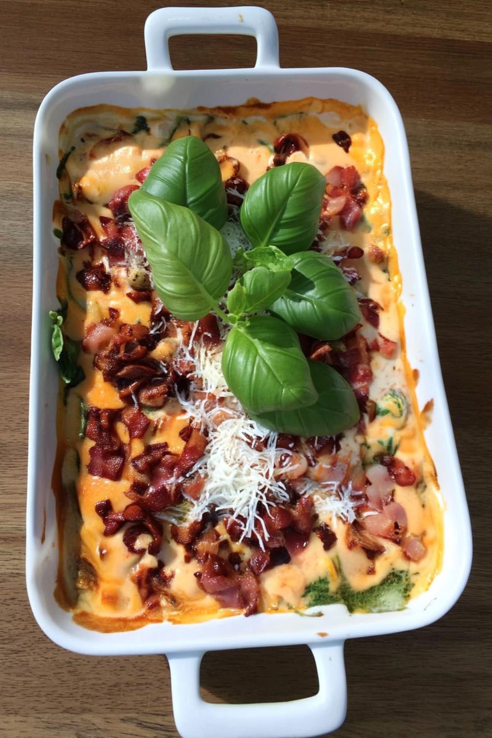 Bacon-inlindad kyckling