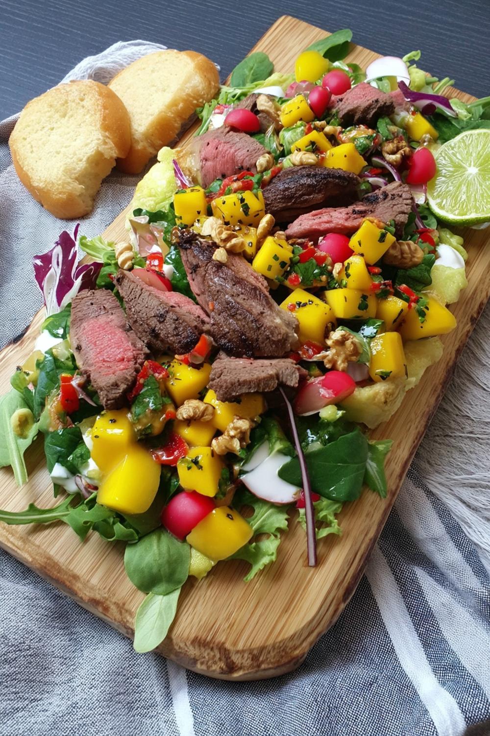 Färgglad biff med mangosalsa