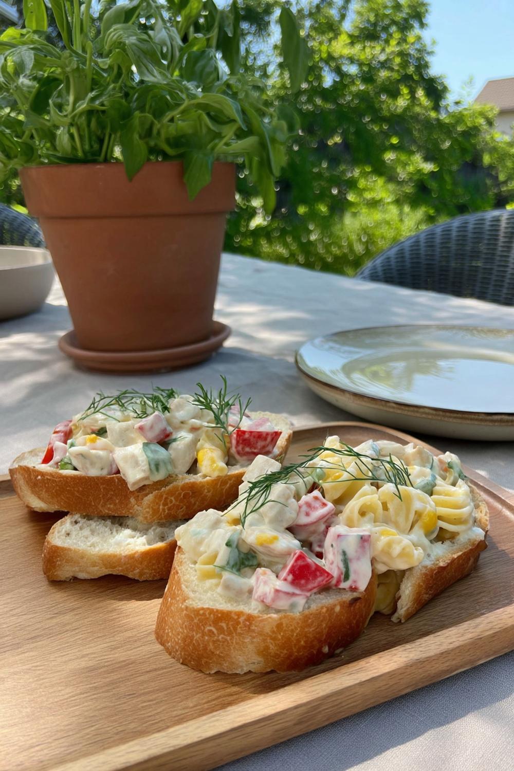Krabba på smörgås utomhus