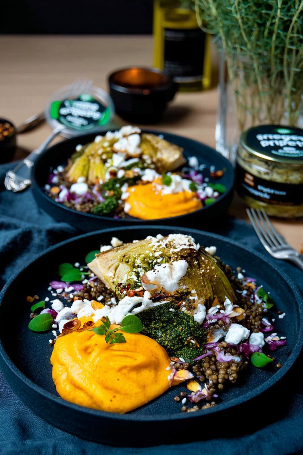 Elegant tallrik med grön pesto