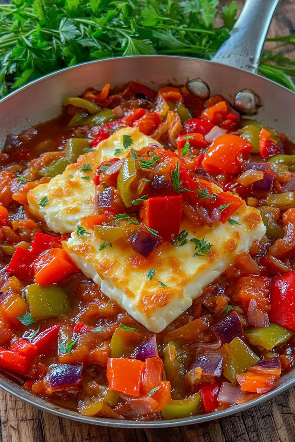 Halloumi i tomatig grönsakssås