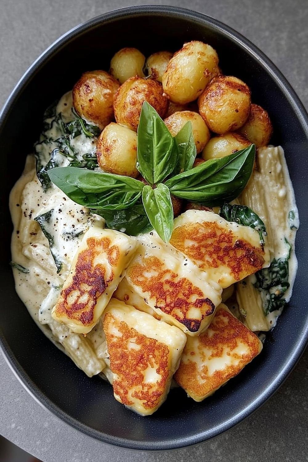 Stekt halloumi med potatis