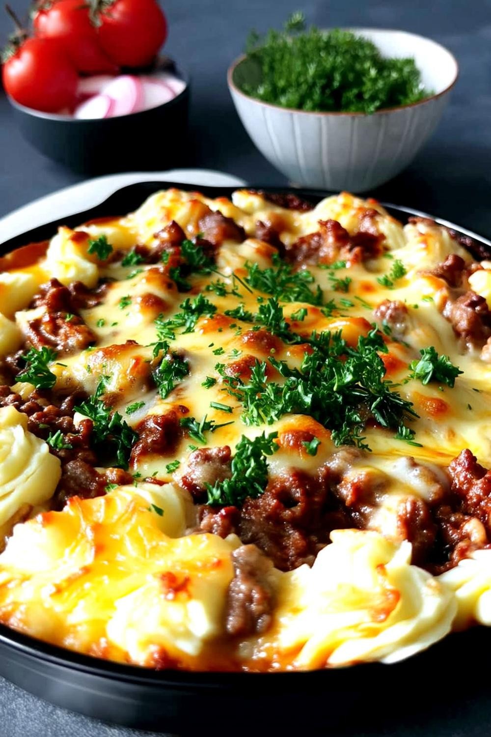 Gratinerad köttfärs i panna