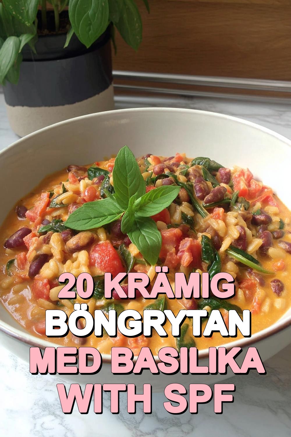 Krämig böngrytan med basilika