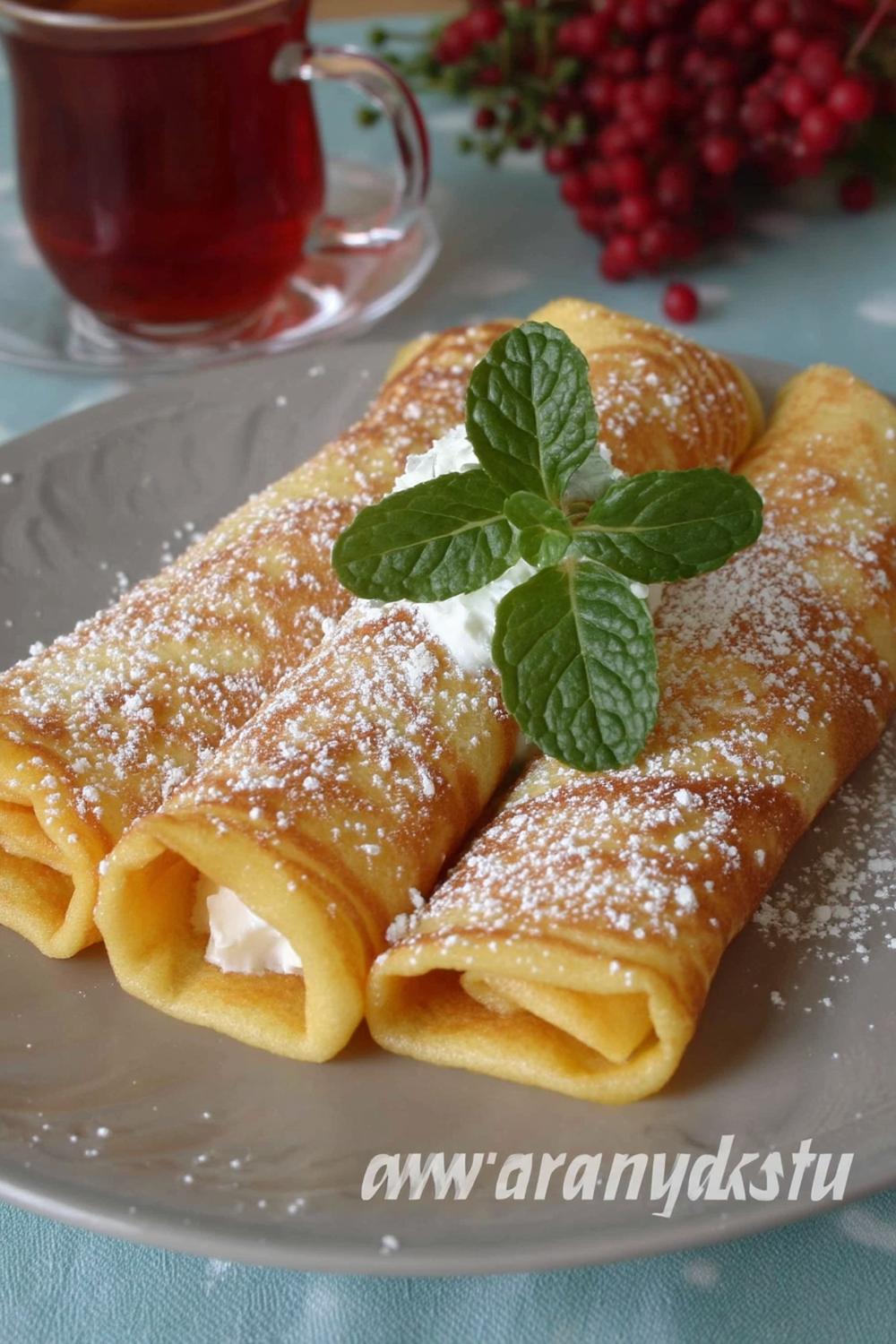 Jästpannkakor med mintgarnering