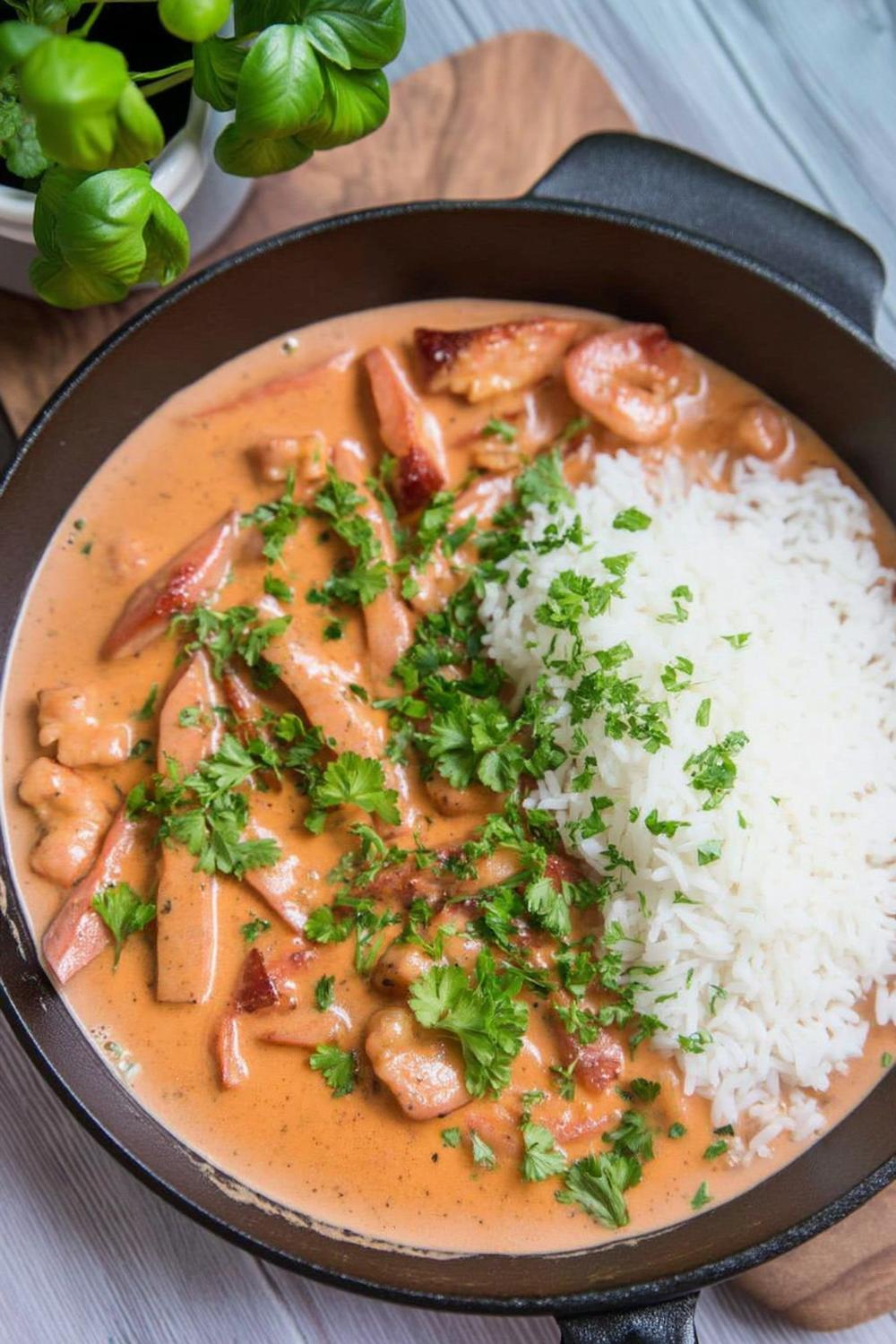 Krämig korvgryta med ris