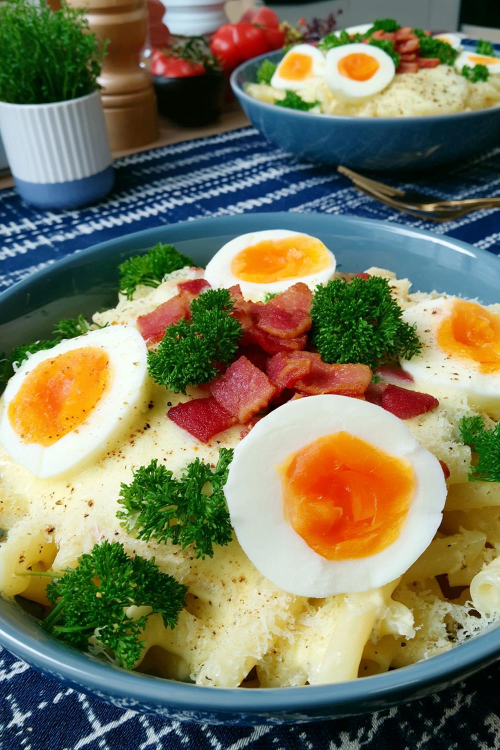 Pasta carbonara med ägg