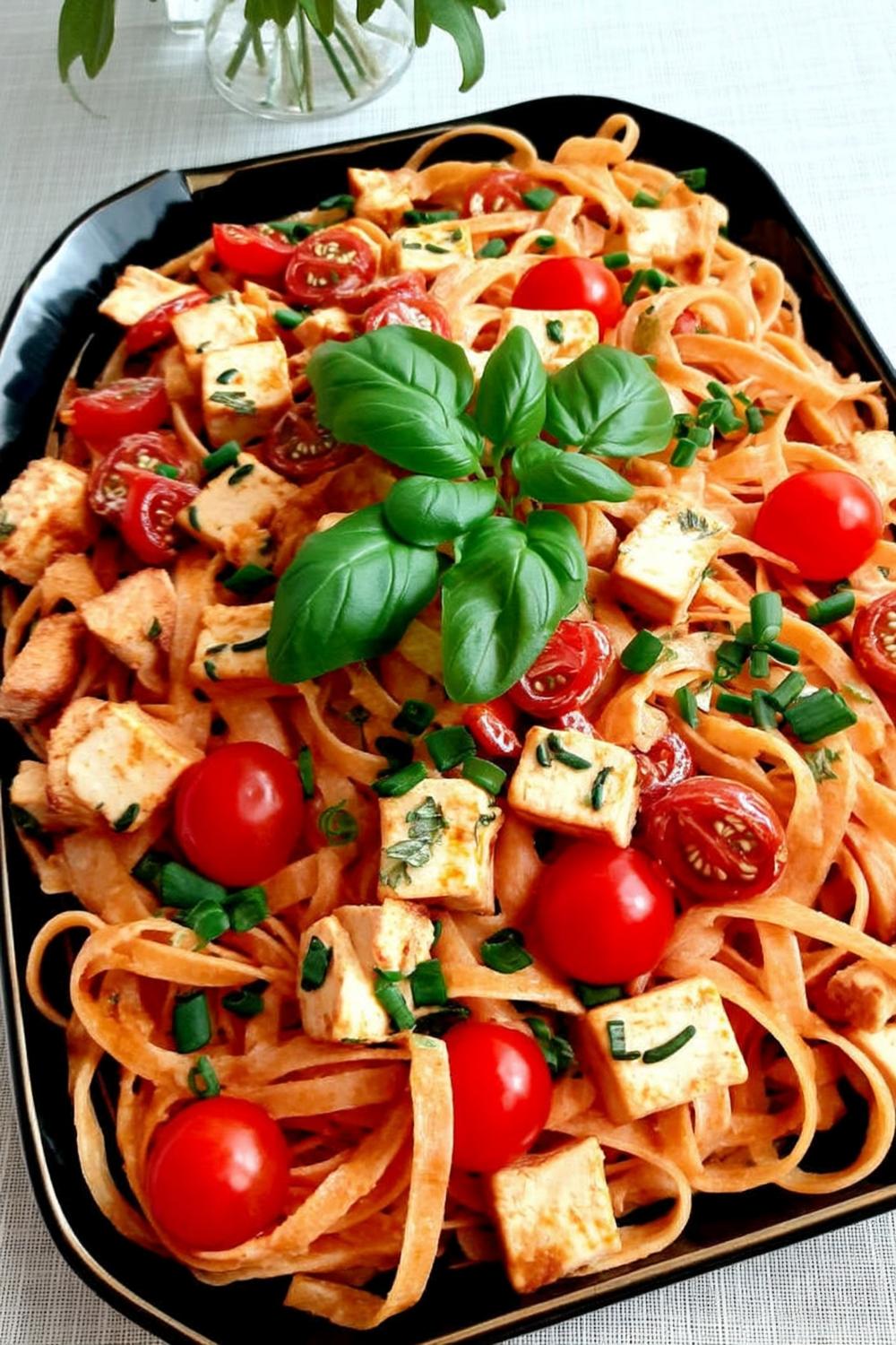 Pasta med fetaost och basilika