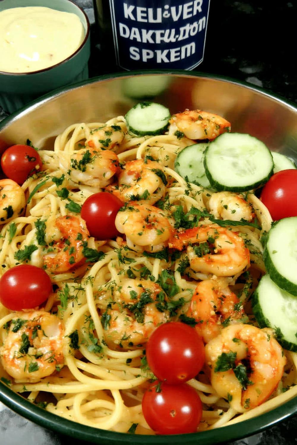 Räkpasta med vitlök och dill
