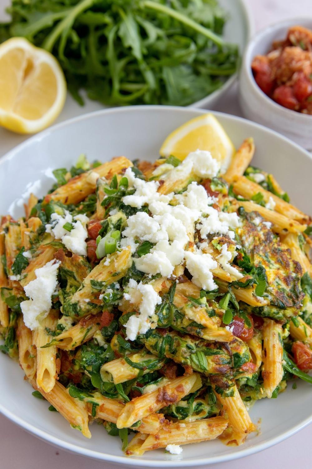 Pasta med rucola och fetaost